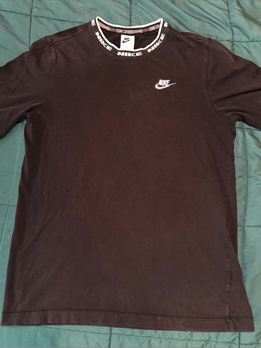 Nike Black Long-Sleeve Crew with White Logo Trim